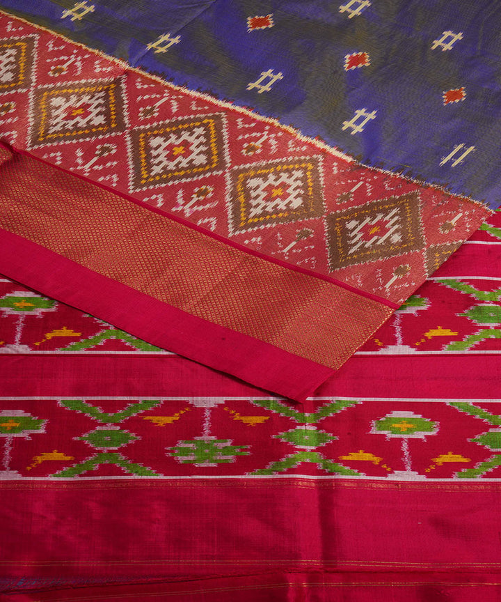 Grey pink silk handwoven pochampally ikat saree