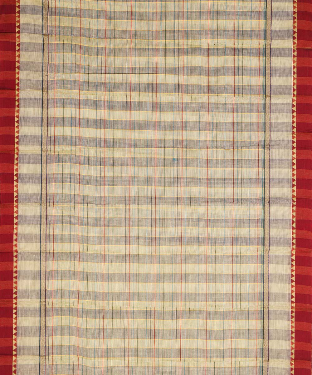 Grey beige checks cotton handwoven narayanapet saree