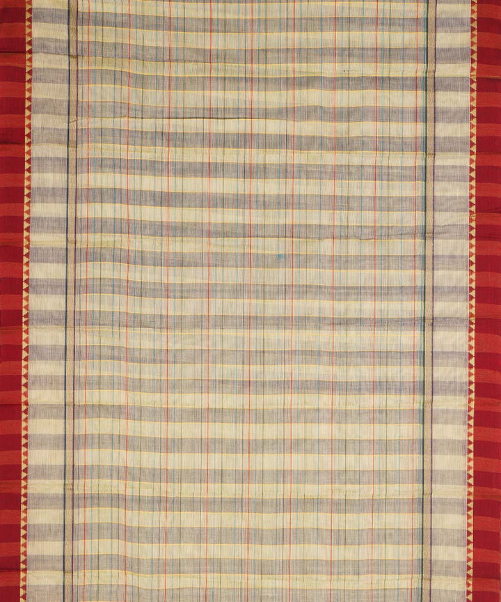 Grey beige checks cotton handwoven narayanapet saree