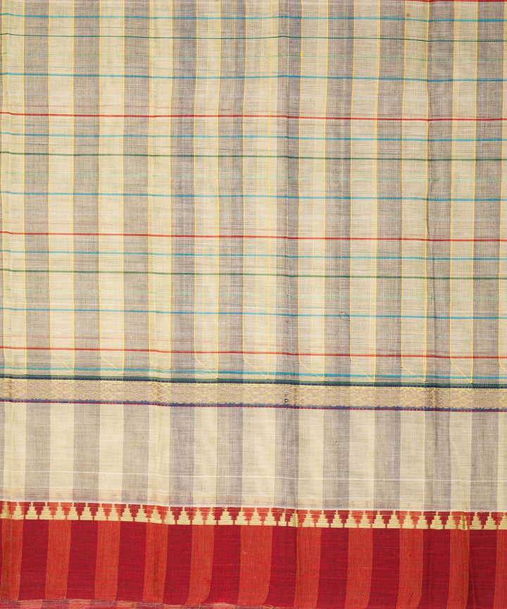 Grey beige checks cotton handwoven narayanapet saree