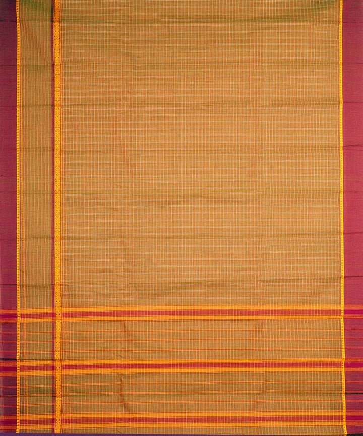 Brown green checks cotton handwoven narayanapet saree