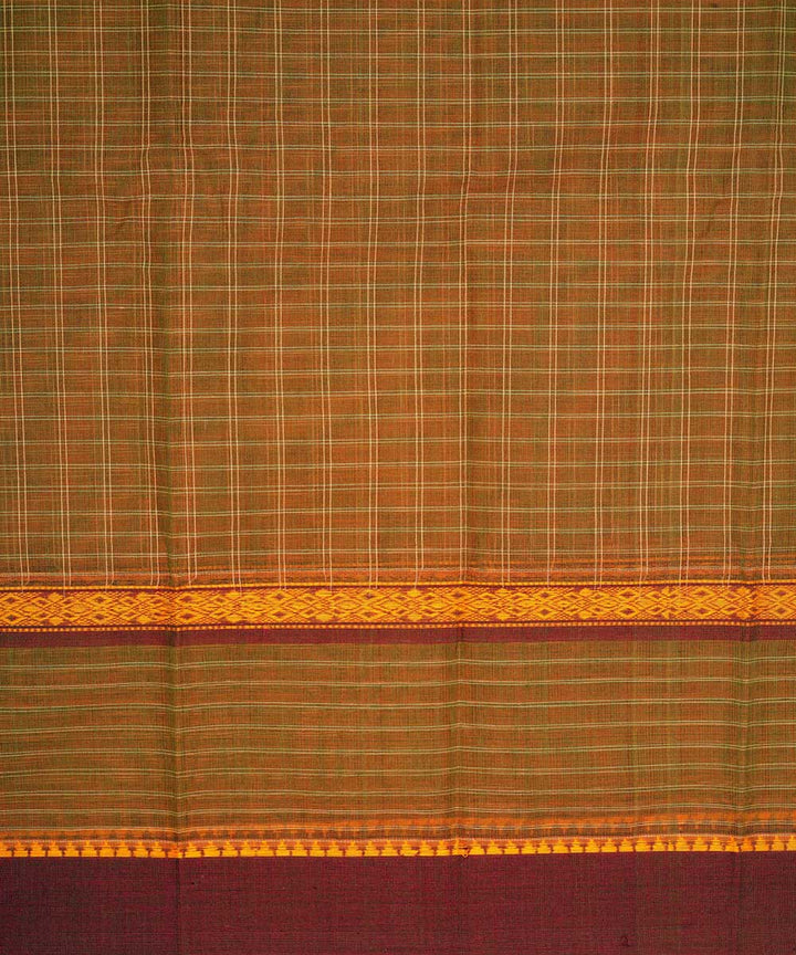 Brown green checks cotton handwoven narayanapet saree