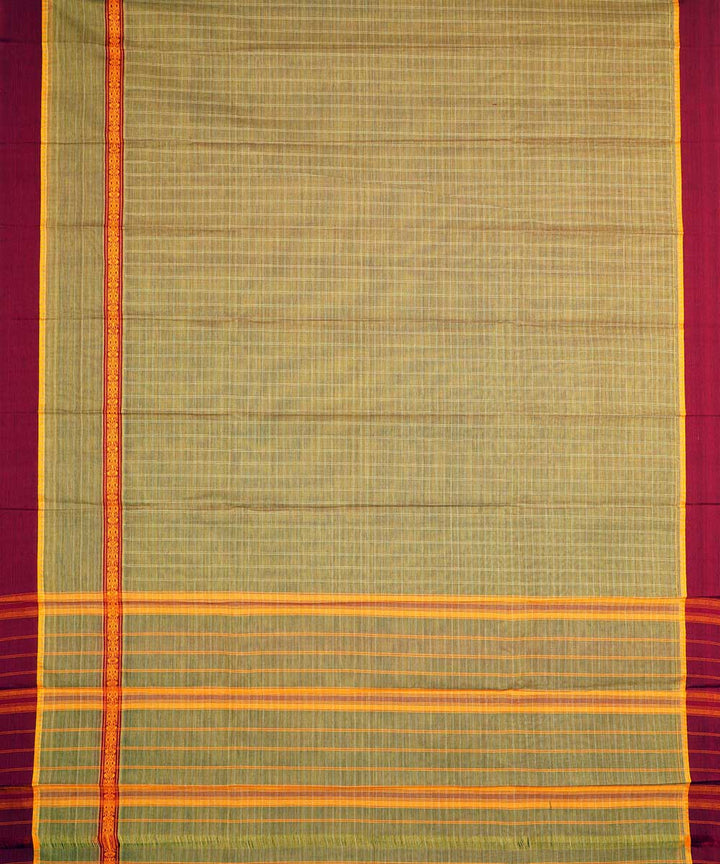 Light green yellow checks cotton handwoven narayanapet saree
