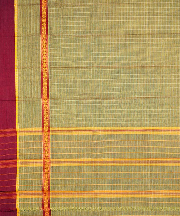 Light green yellow checks cotton handwoven narayanapet saree