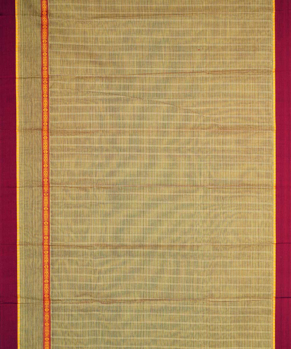 Light green yellow checks cotton handwoven narayanapet saree