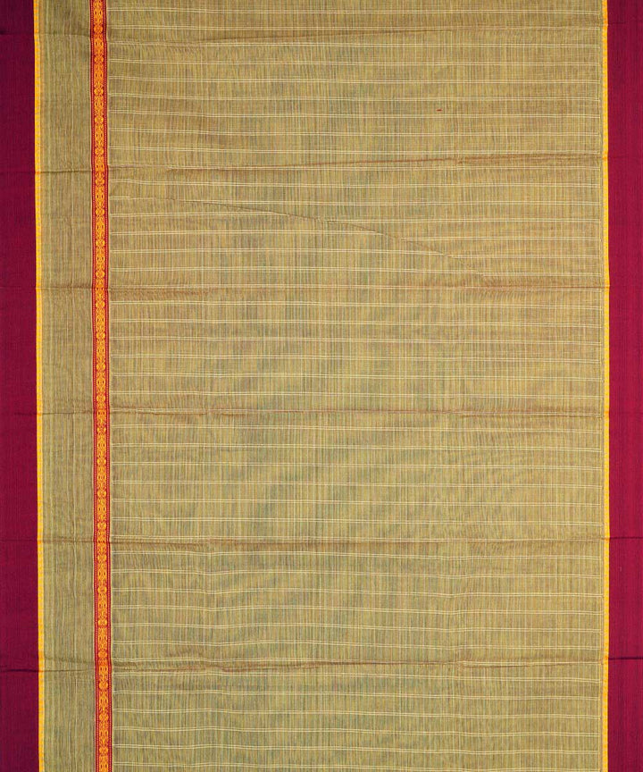 Light green yellow checks cotton handwoven narayanapet saree