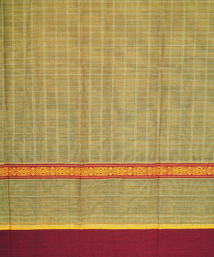 Light green yellow checks cotton handwoven narayanapet saree