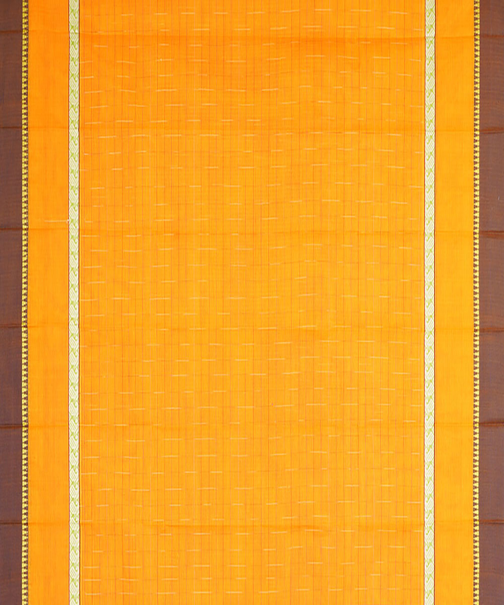 Yellow orange checks cotton handwoven narayanapet saree