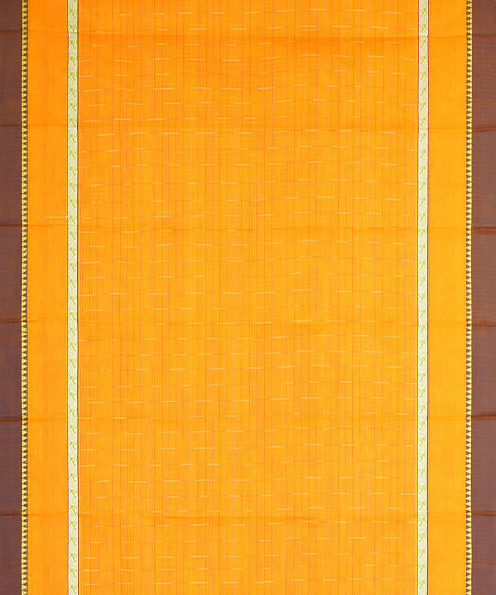 Yellow orange checks cotton handwoven narayanapet saree