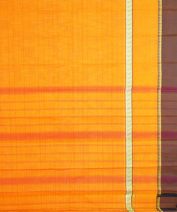 Yellow orange checks cotton handwoven narayanapet saree