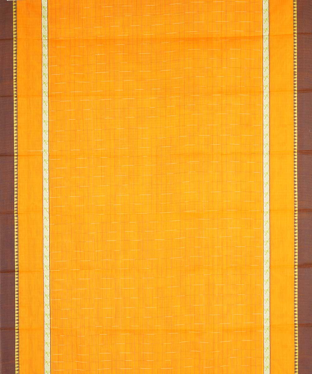 Yellow orange checks cotton handwoven narayanapet saree