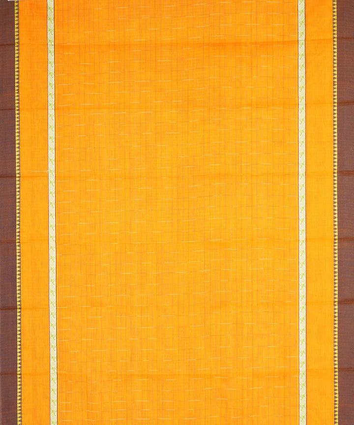 Yellow orange checks cotton handwoven narayanapet saree