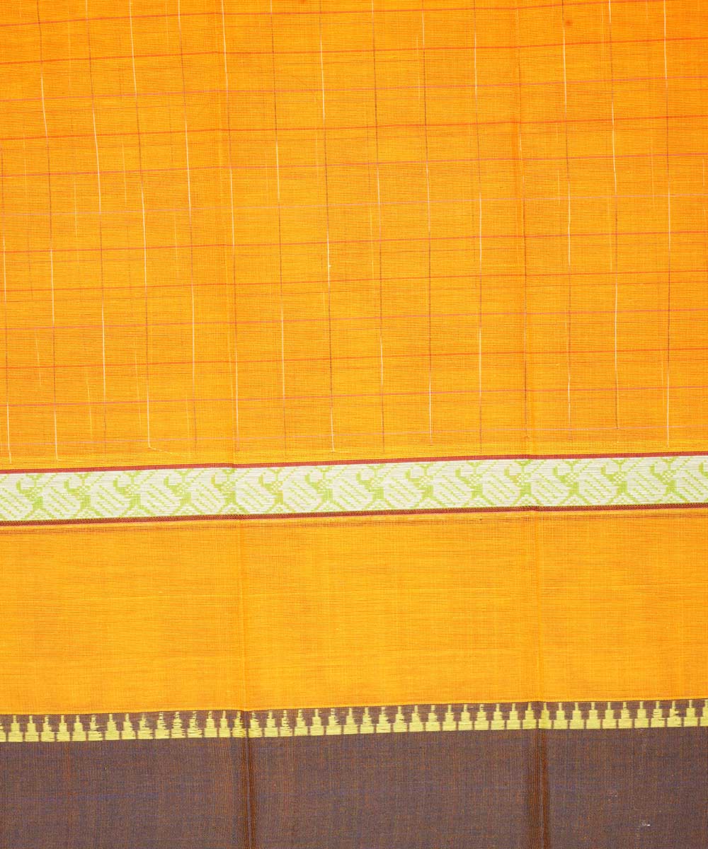 Yellow orange checks cotton handwoven narayanapet saree