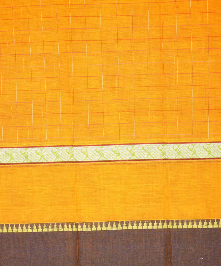 Yellow orange checks cotton handwoven narayanapet saree