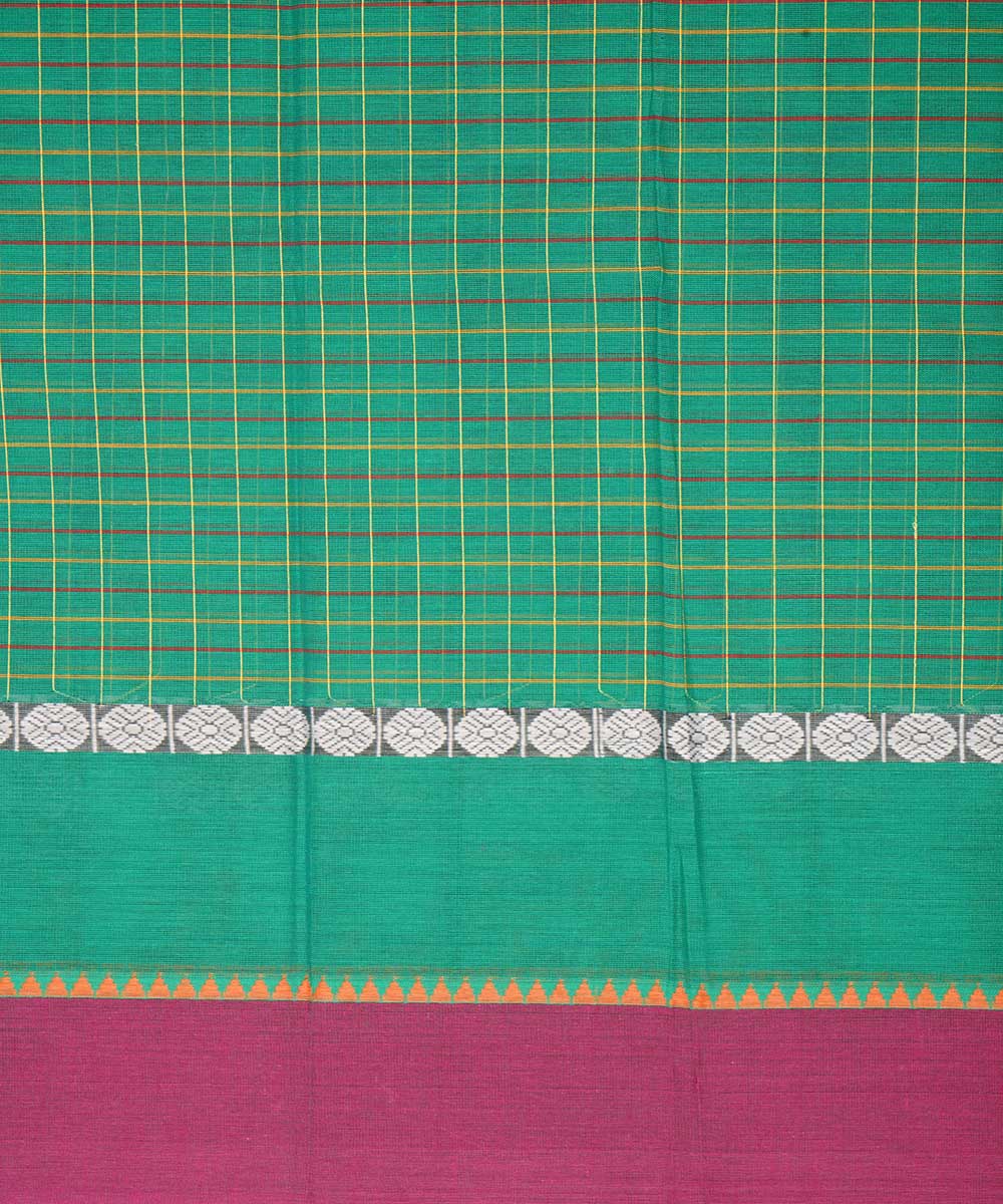 Dark green checks cotton handwoven narayanapet saree