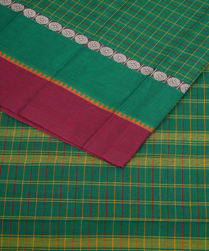 Dark green checks cotton handwoven narayanapet saree