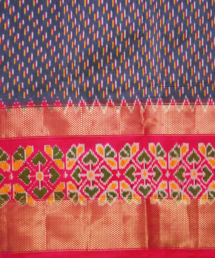 Grey pink silk handloom pochampally ikat saree