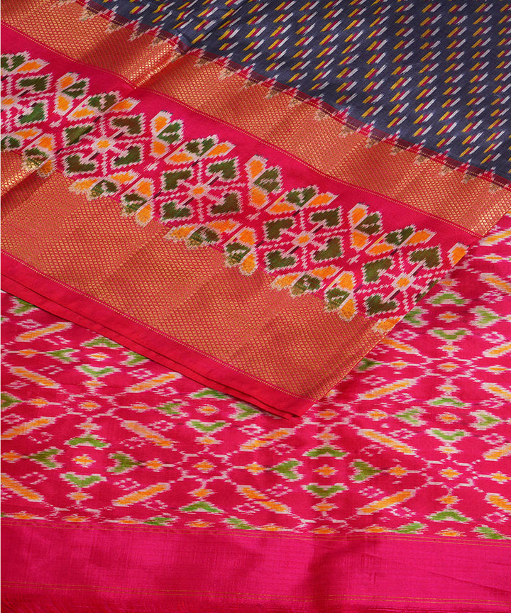 Grey pink silk handloom pochampally ikat saree