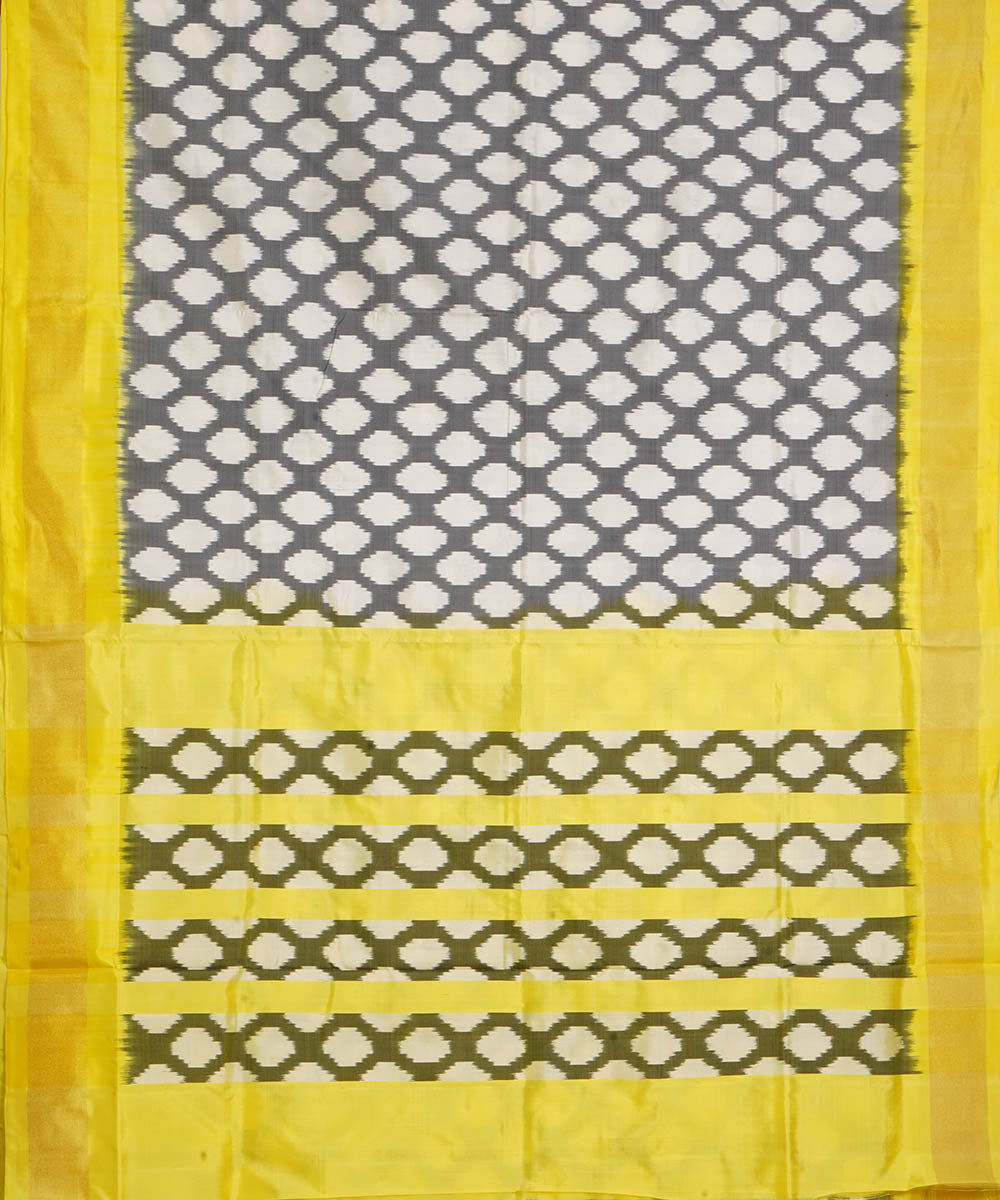 Grey yellow silk handwoven pochampally ikat saree