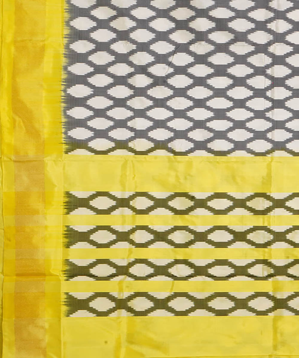 Grey yellow silk handwoven pochampally ikat saree