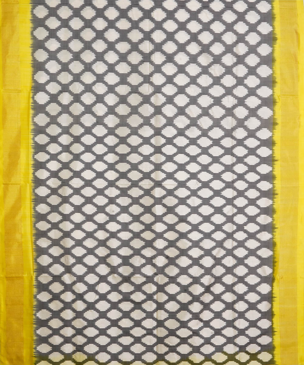 Grey yellow silk handwoven pochampally ikat saree