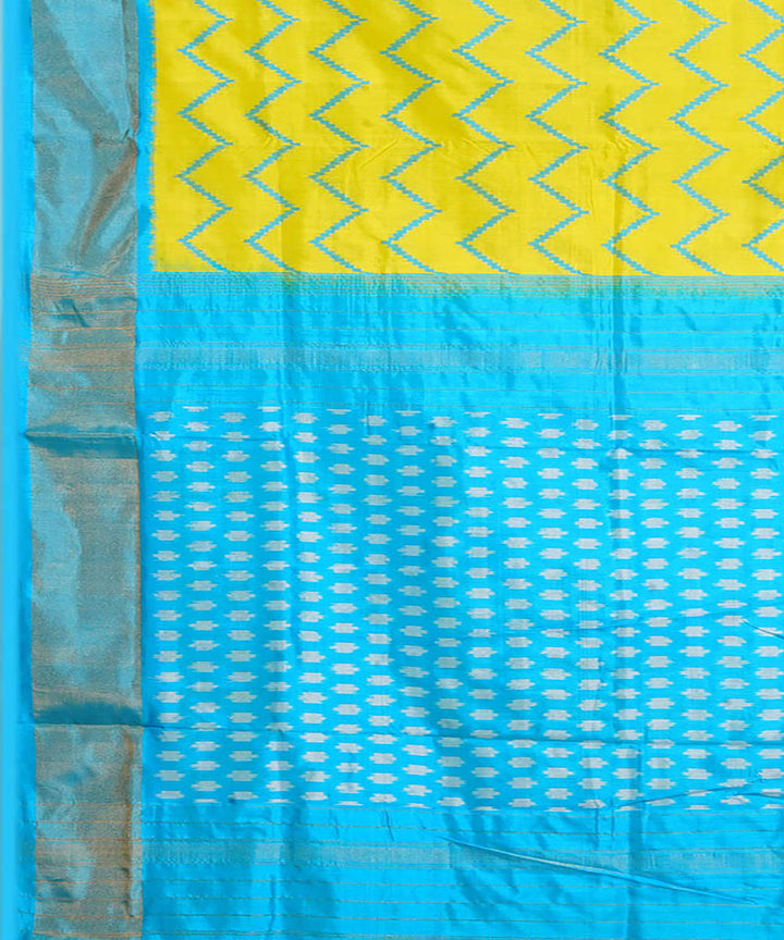 Yellow cyan blue silk handwoven pochampally ikat saree
