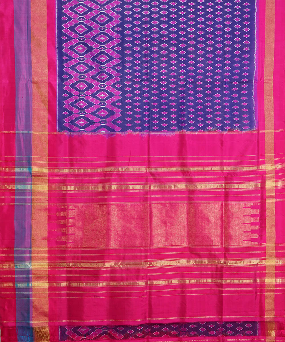 Navy blue pink silk handloom pochampally ikat saree