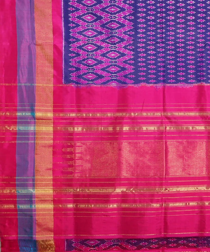 Navy blue pink silk handloom pochampally ikat saree