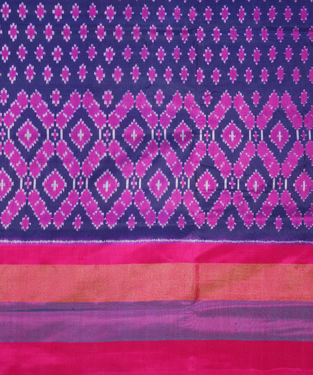 Navy blue pink silk handloom pochampally ikat saree