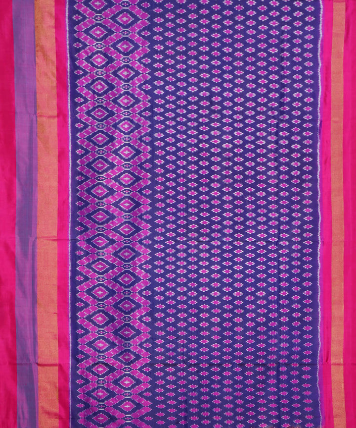 Navy blue pink silk handloom pochampally ikat saree