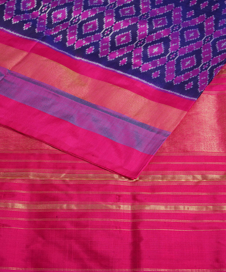 Navy blue pink silk handloom pochampally ikat saree