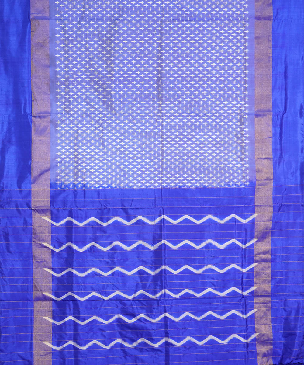 White blue silk handwoven pochampally ikat saree