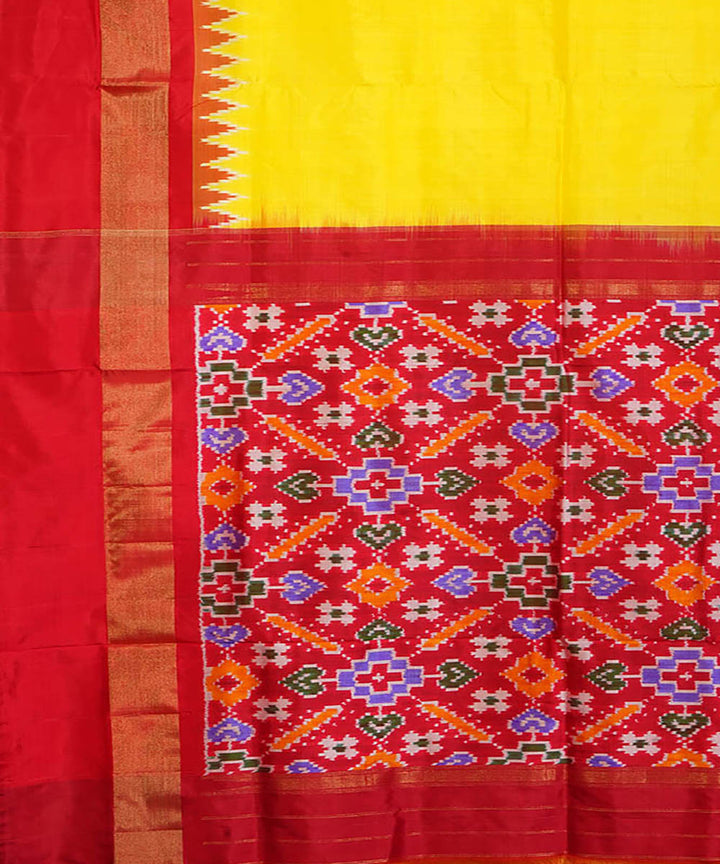 Yellow red silk handloom pochampally ikat saree
