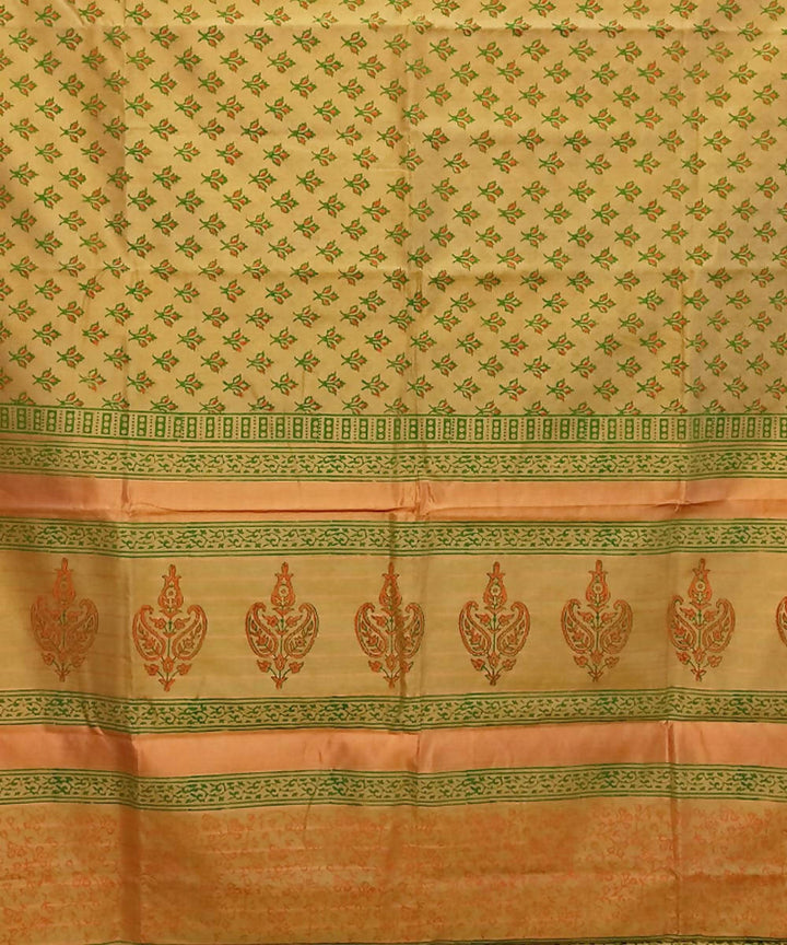Golden yellow handwoven cotton silk maheshwari saree