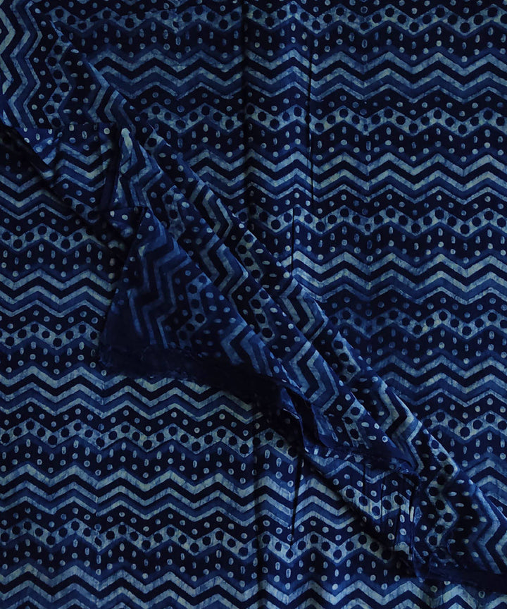 Navy natural dye dabu wave printed handspun handloom cotton kurta fabric (2.5m per qty)