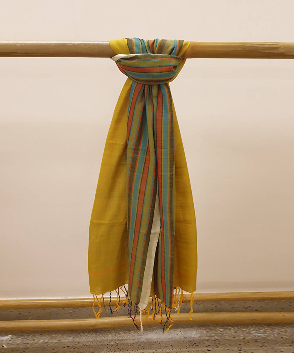 Yellow multi colour striped assam handloom cotton stole