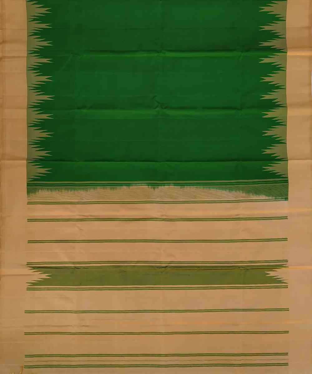 Green and beige korvai temple border handloom silk saree