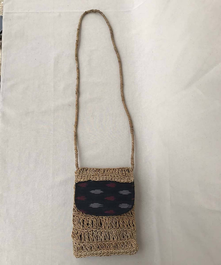 Red white and black ikat flap banana fibre hand made sling bag