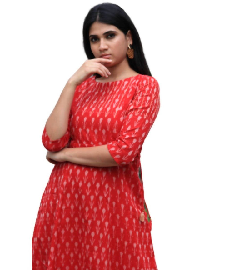 Red cotton ikat dress with sequin work
