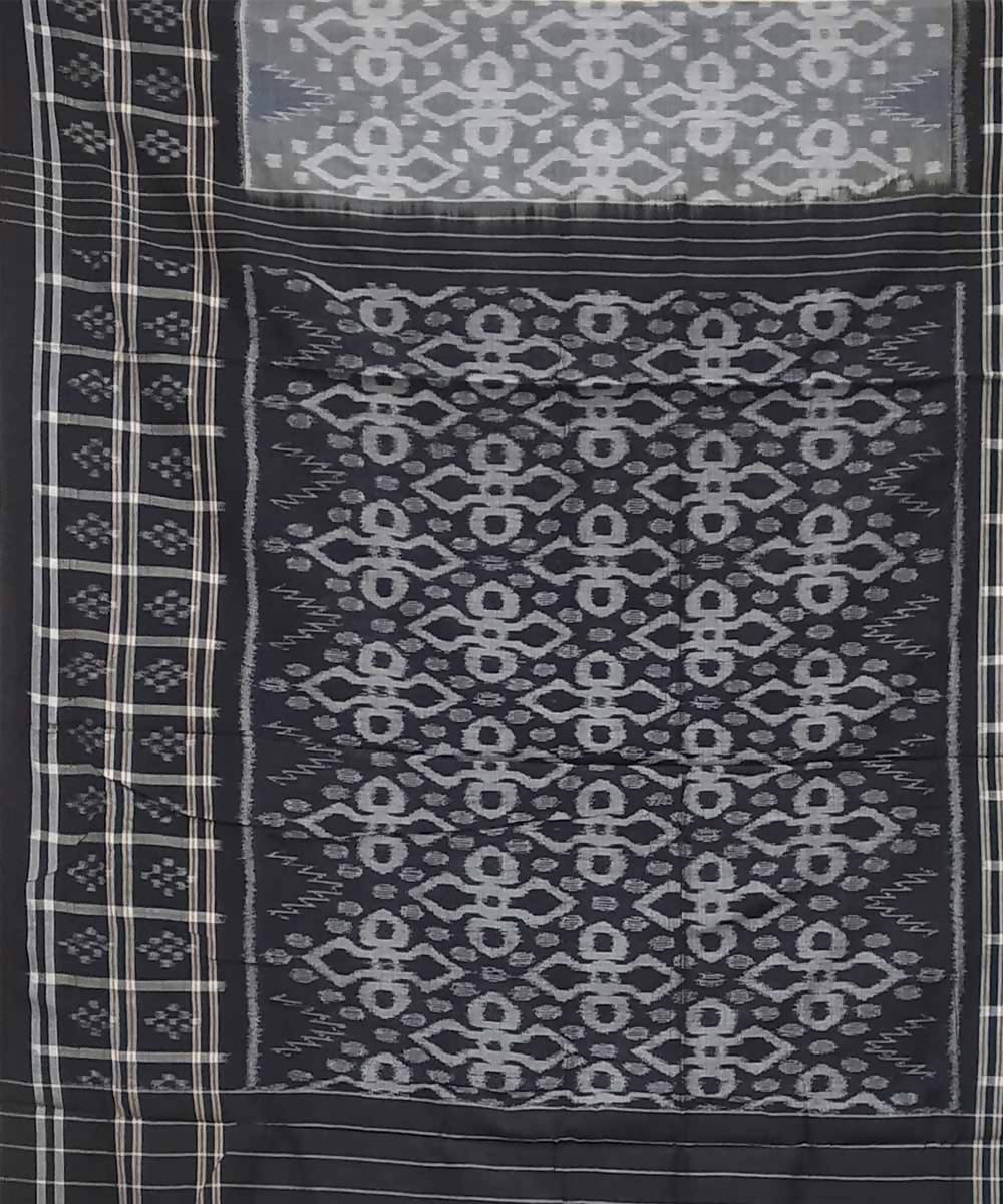 Grey black handwoven cotton ikat nuapatna saree