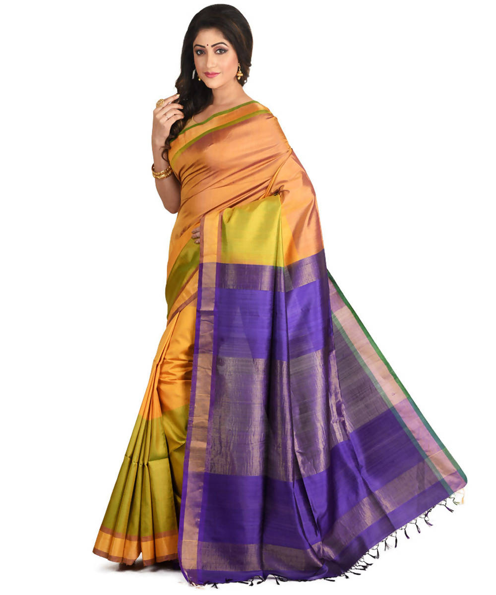 Resham shilpi lime green bengal silk saree with handwoven design