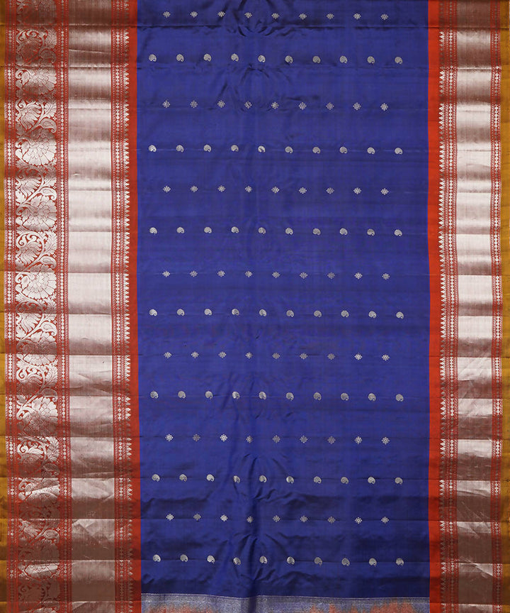 Air force blue handwoven silk gadwal saree