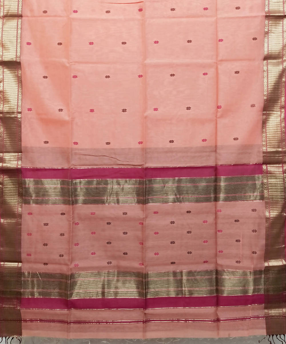 Peach handwoven cotton silk maheshwari saree
