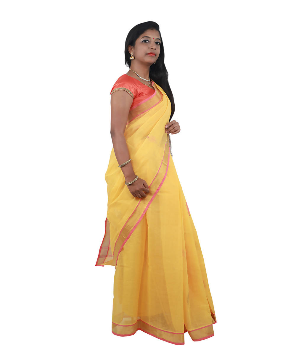 Yellow venkatagiri handwoven cotton saree