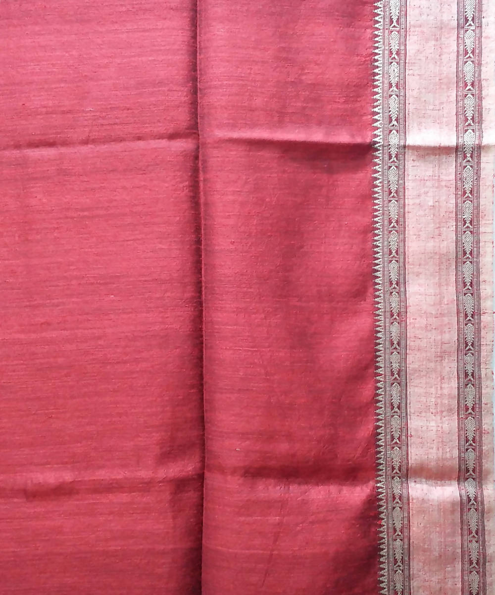 Handwoven bengal tussar silk dark red saree