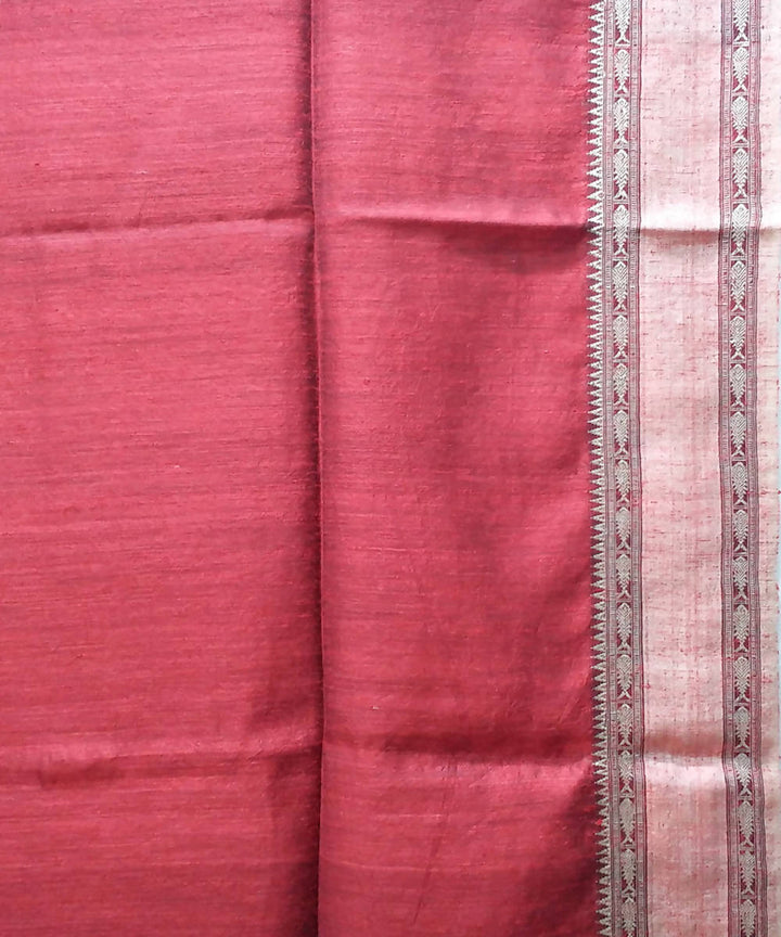 Handwoven bengal tussar silk dark red saree