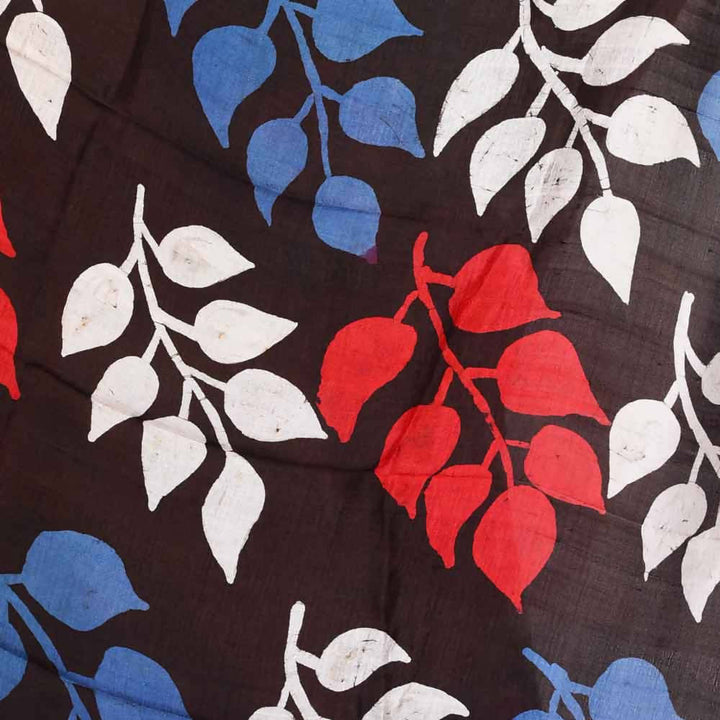 Black leaf motif batik hand dyed handwoven silk dupatta