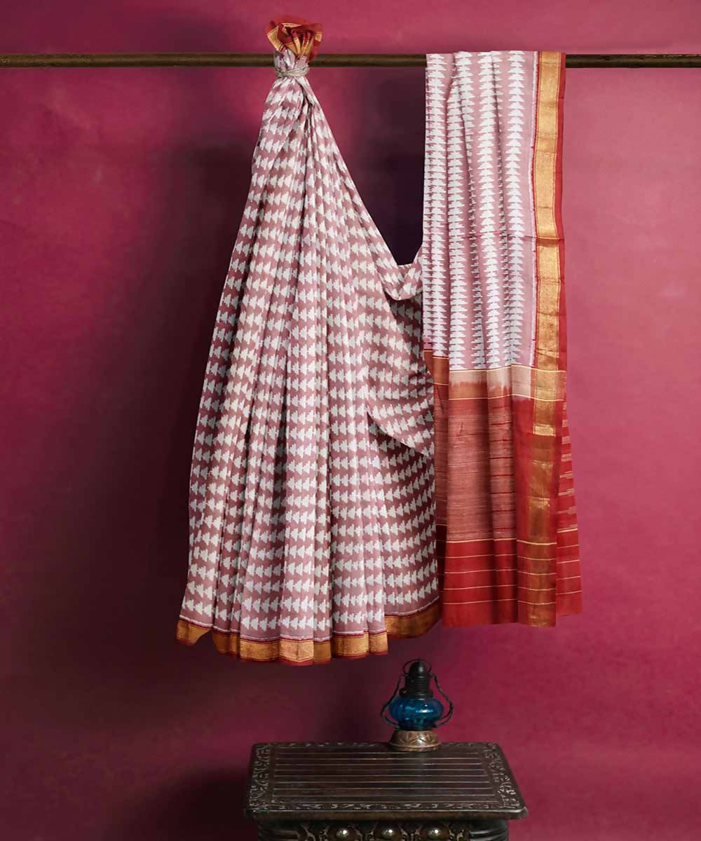 Red white handwoven patola silk saree