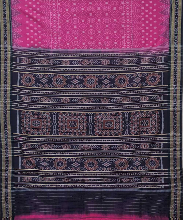 Fuchsia black handwoven nuapatana ikat cotton saree