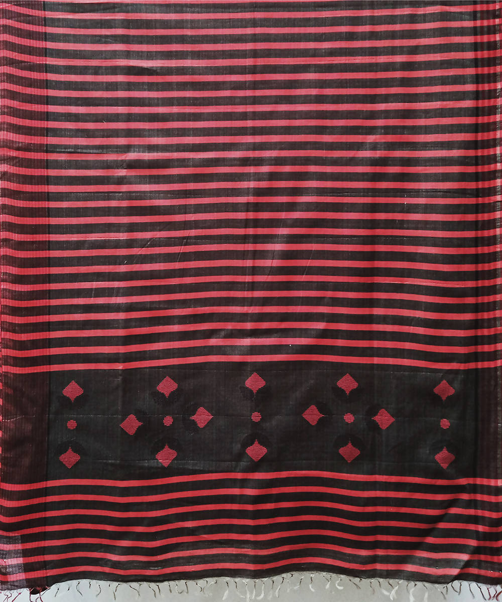 Black red handwoven extra weft cotton silk Saree